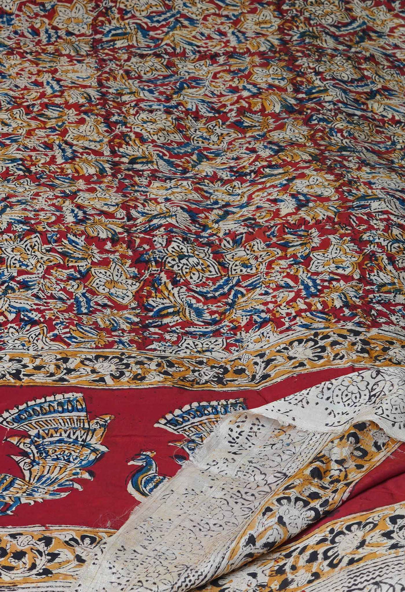 Multi Pure Chanderi Hand Block Printed Kalamkari Dupatta–UDS5208