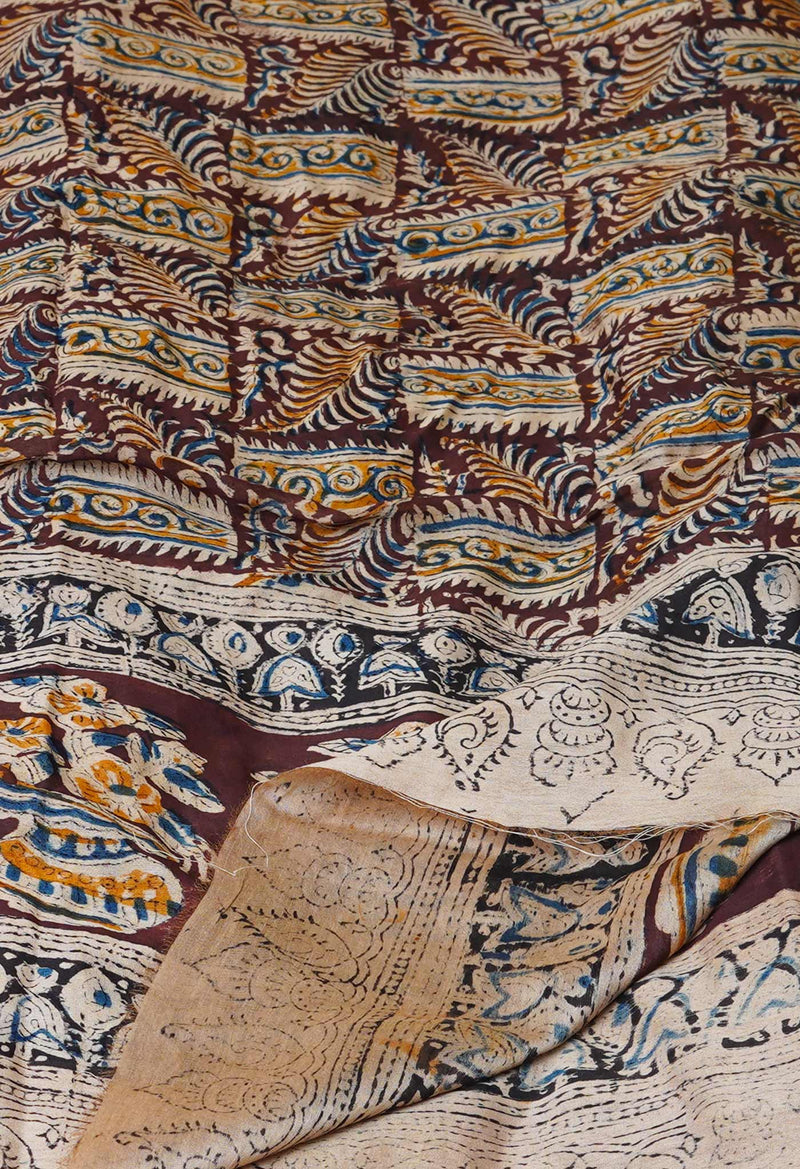 Multi Pure Chanderi Hand Block Printed Kalamkari Dupatta–UDS5211