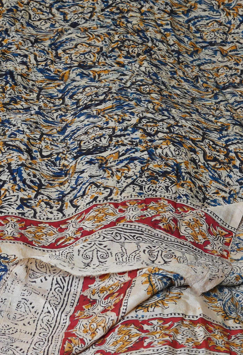 Multi Pure Chanderi Hand Block Printed Kalamkari Dupatta–UDS5213