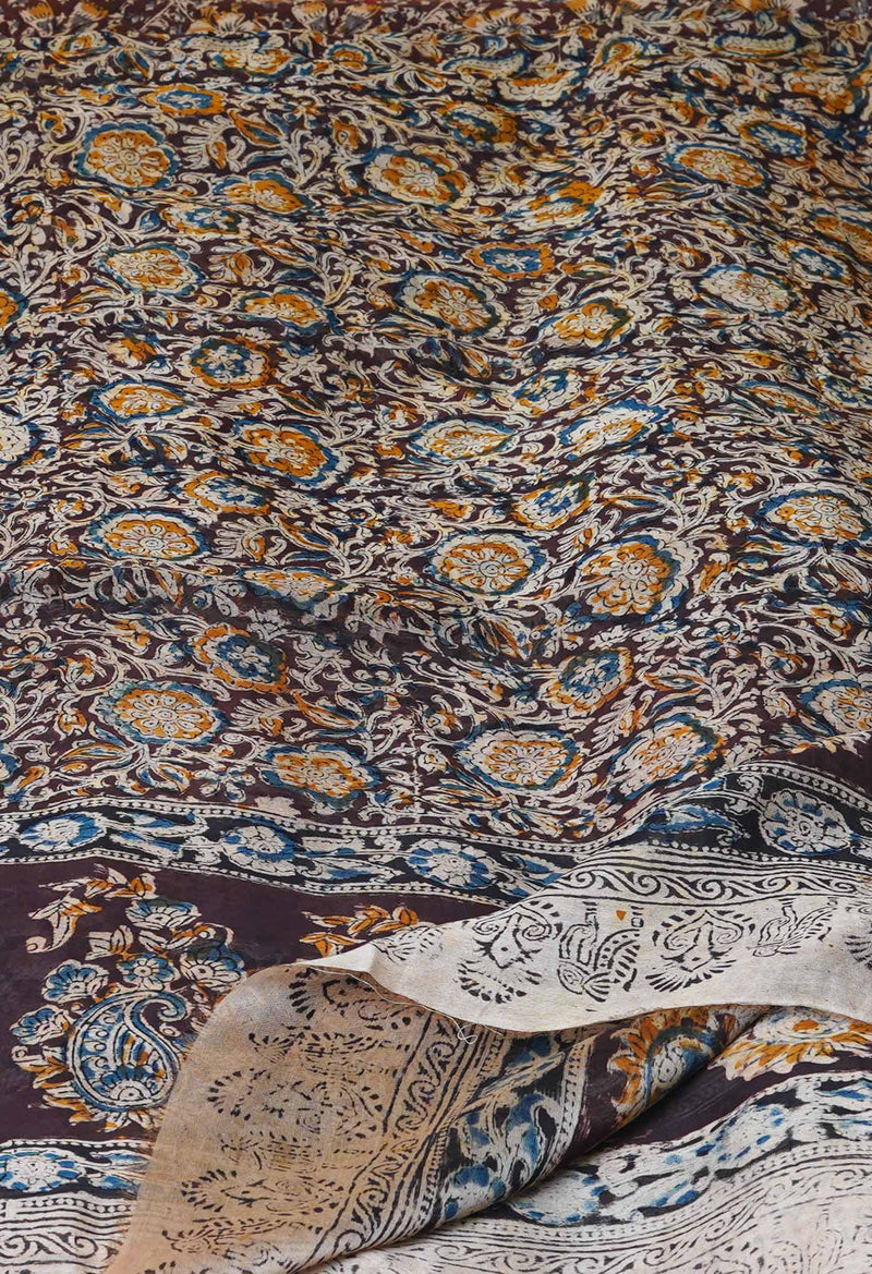 Multi Pure Chanderi Hand Block Printed Kalamkari Dupatta–UDS5218