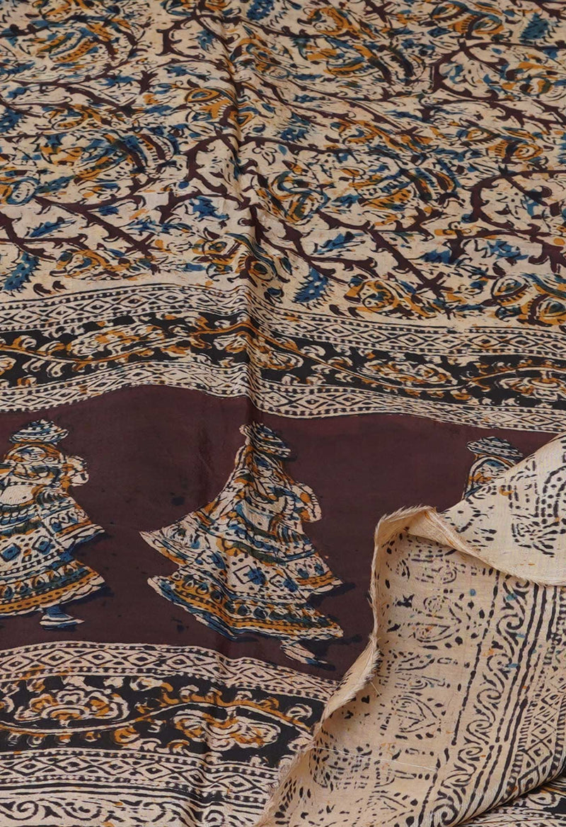 Multi Pure Hand Block Kalamkari Soft Silk Dupatta–UDS5242