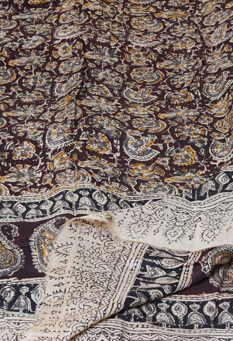 Multi Pure Hand Block Kalamkari Soft Silk Dupatta–UDS5249