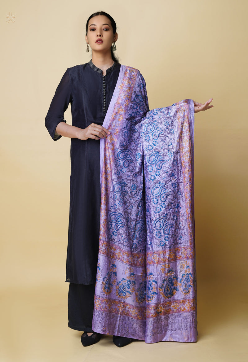 Multi Pure Hand Block Kalamkari Soft Silk Dupatta–UDS5255