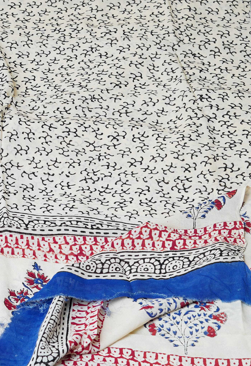 Half White Pure Batik Printed Georgette Dupatta–UDS5262