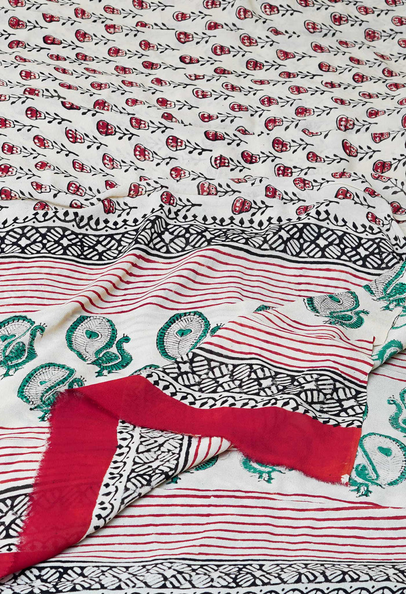 Half White Pure Batik Printed Georgette Dupatta–UDS5268