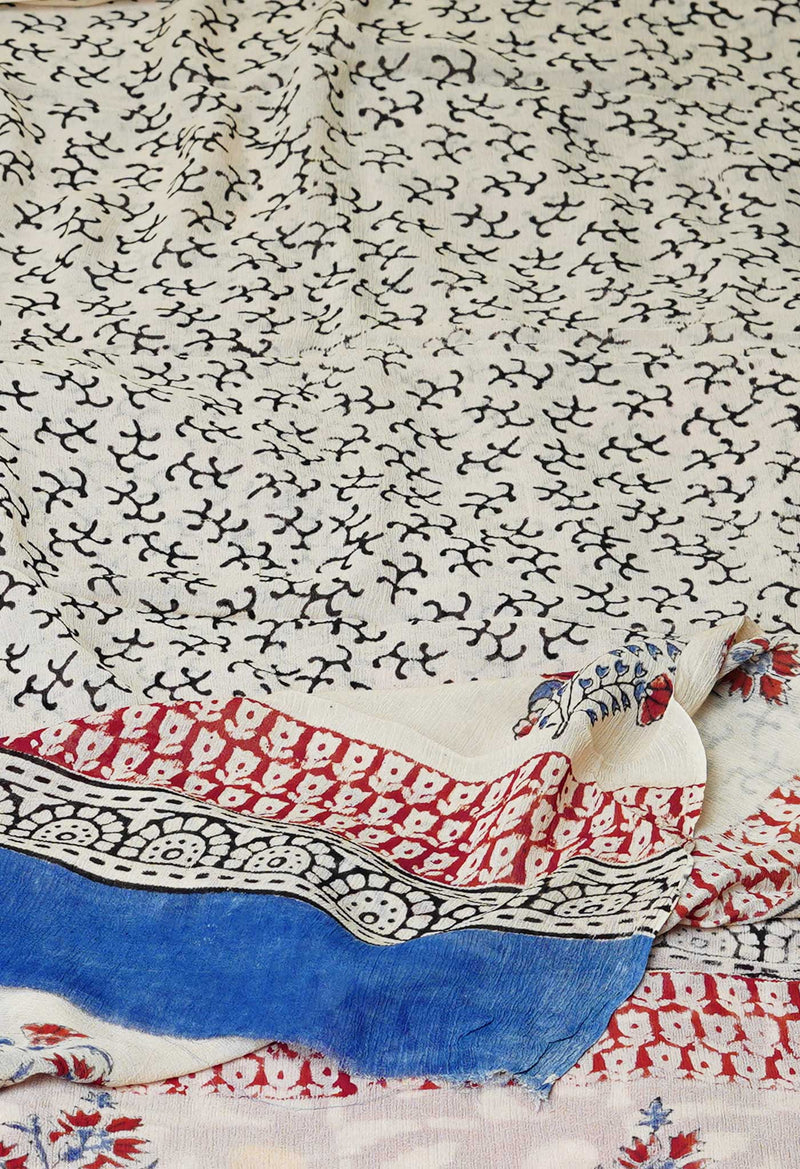 Half White Pure Batik Printed Chiffon Dupatta–UDS5271
