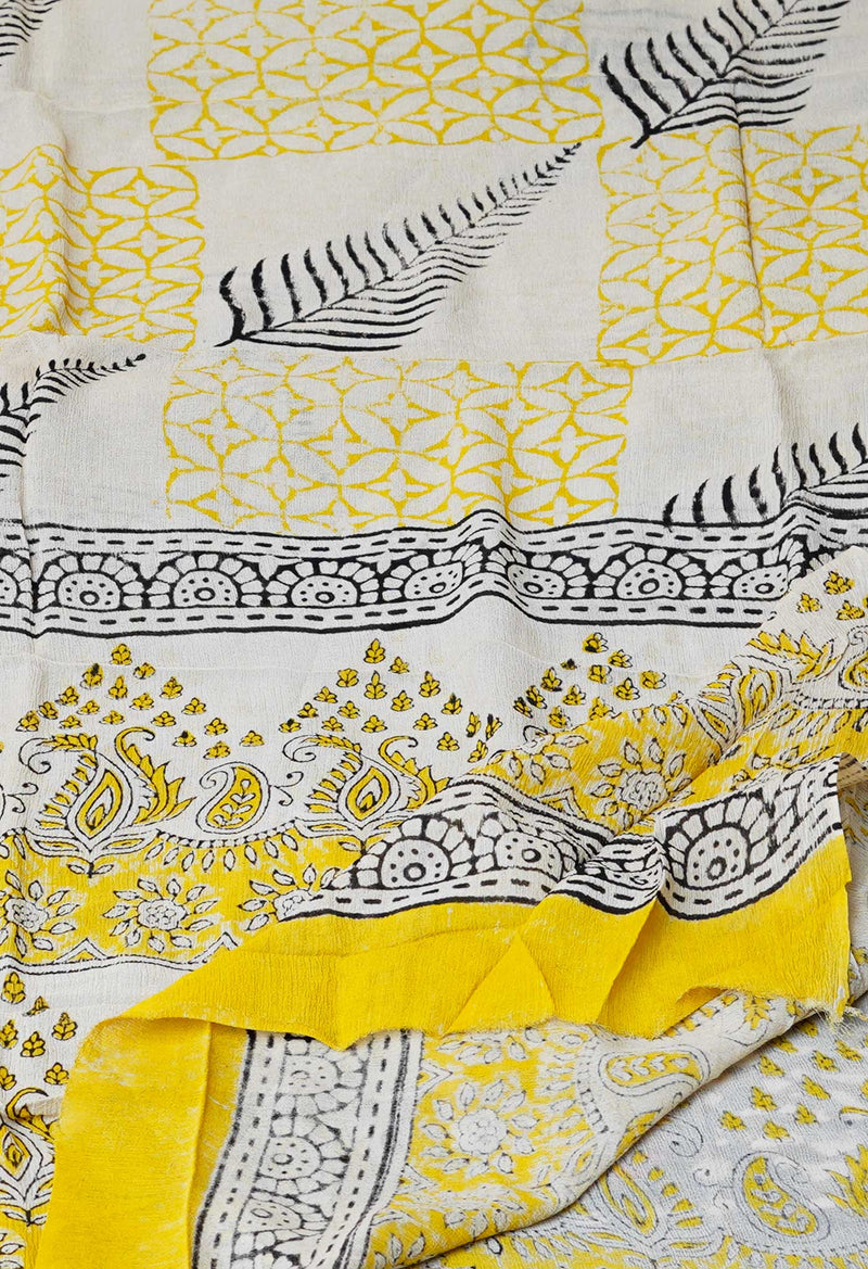 Half White Pure Batik Printed Chiffon Dupatta–UDS5272