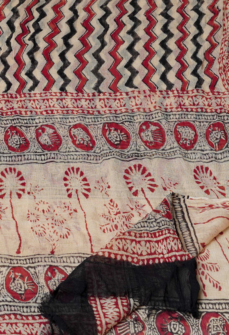 Cream Pure Batik Printed Chiffon Dupatta–UDS5274