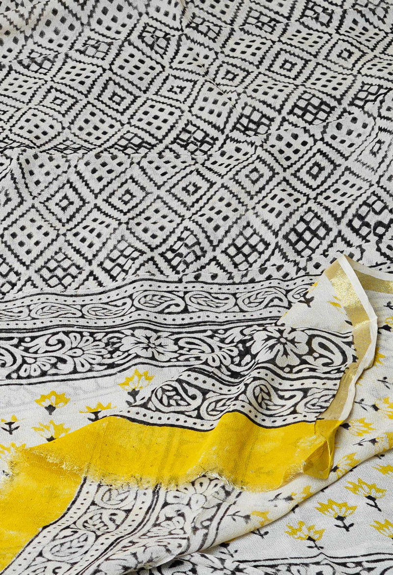 Half White Pure Batik Printed Chiffon Dupatta–UDS5282