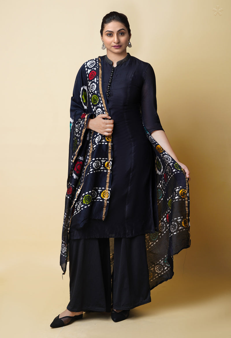 Black Pure Batik Printed Chanderi Sico Dupatta– UDS5285