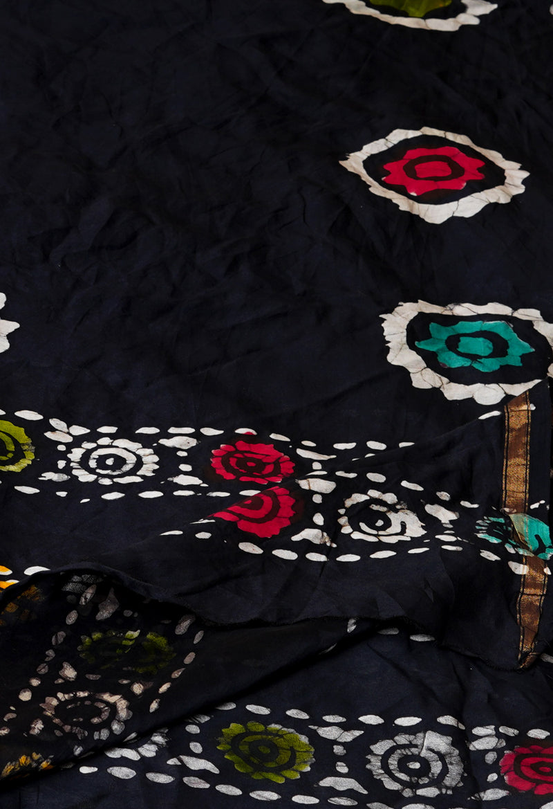 Black Pure Batik Printed Chanderi Sico Dupatta– UDS5285