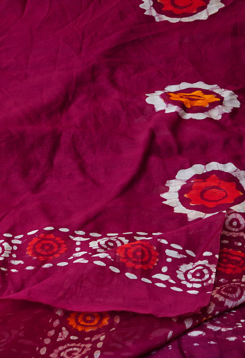Maroon Pure Batik Printed Chanderi Sico Dupatta– UDS5286