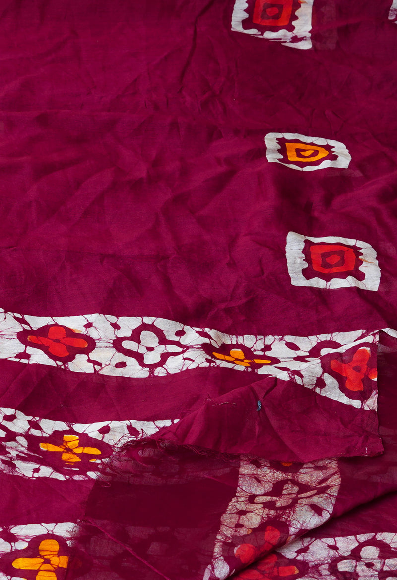 Maroon Pure Batik Printed Chanderi Sico Dupatta– UDS5288