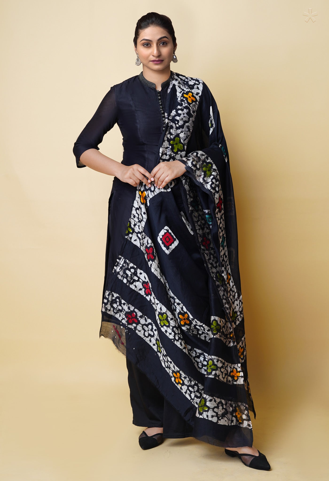 Black Pure Batik Printed Chanderi Sico Dupatta– UDS5289