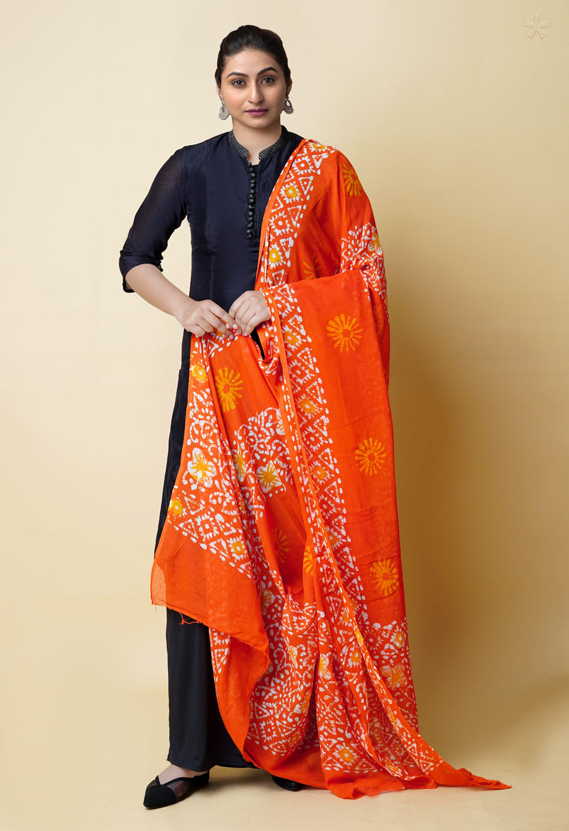 Orange Pure Batik Cotton Dupatta – UDS5314