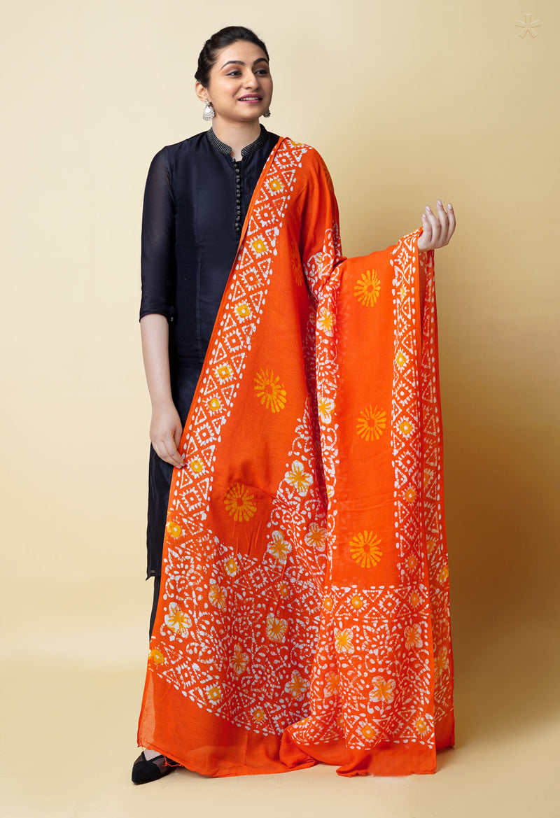 Orange Pure Batik Cotton Dupatta – UDS5314
