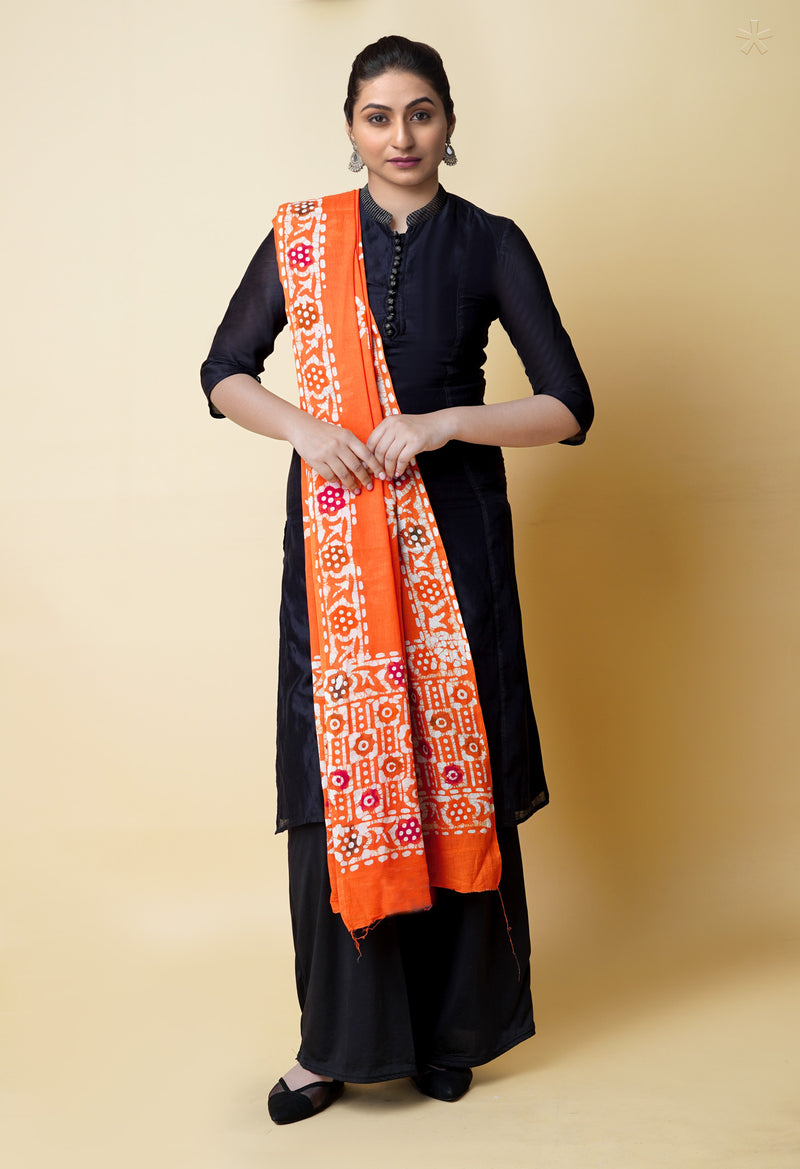 Orange Pure Batik Cotton Dupatta – UDS5317