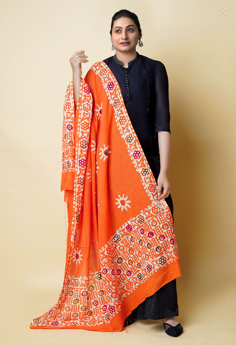 Orange Pure Batik Cotton Dupatta – UDS5317