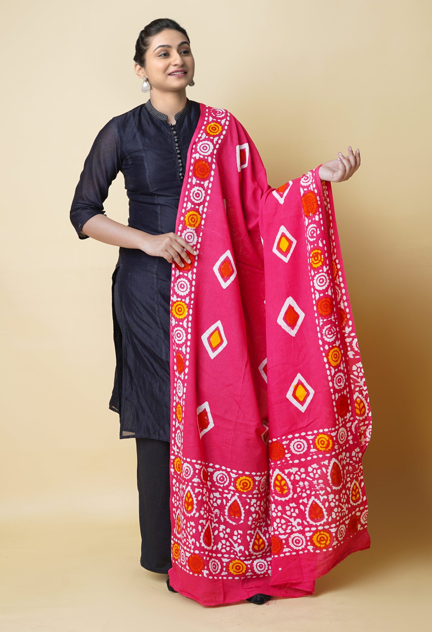 Pink Pure Batik Cotton Dupatta – UDS5329