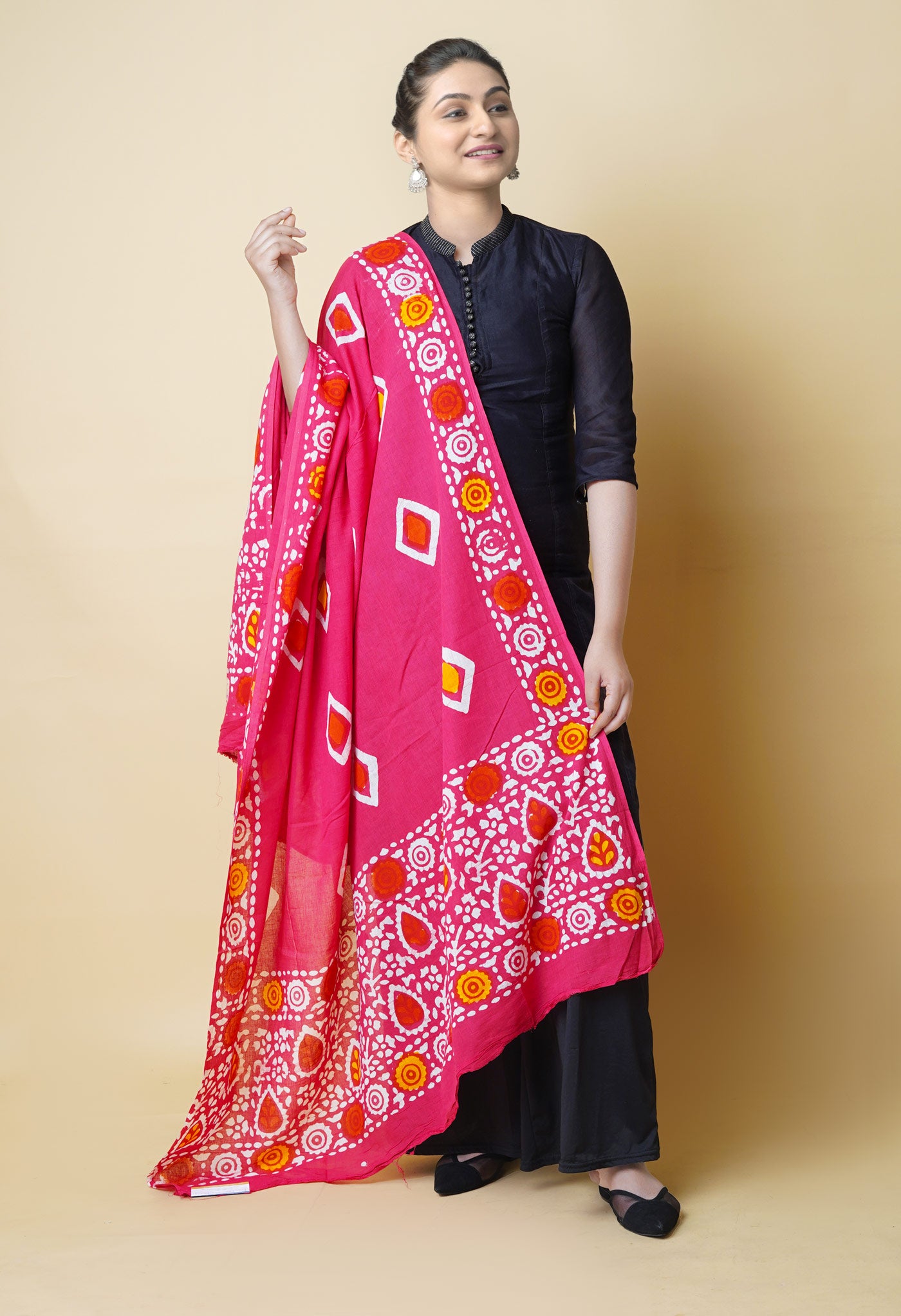 Pink Pure Batik Cotton Dupatta – UDS5329