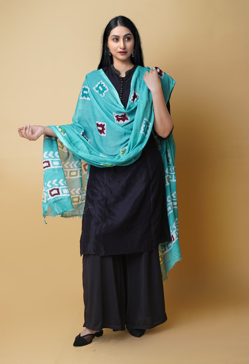 Sky Blue Pure Batik Kota Cotton Dupatta – UDS5336