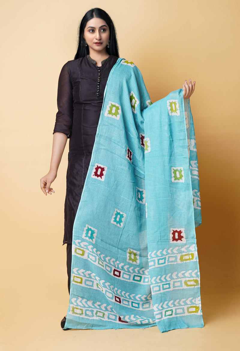 Sky Blue Pure Batik Kota Cotton Dupatta – UDS5337