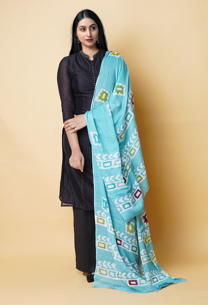 Sky Blue Pure Batik Kota Cotton Dupatta – UDS5337