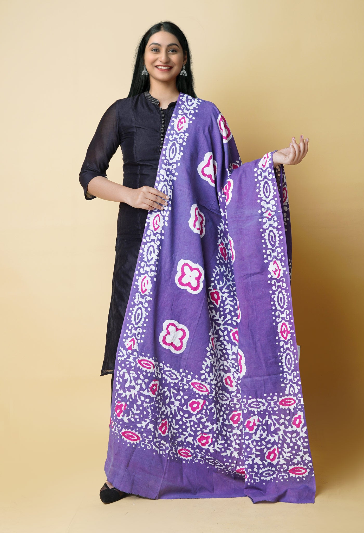 Violet Pure Batik Kota Cotton Dupatta – UDS5338