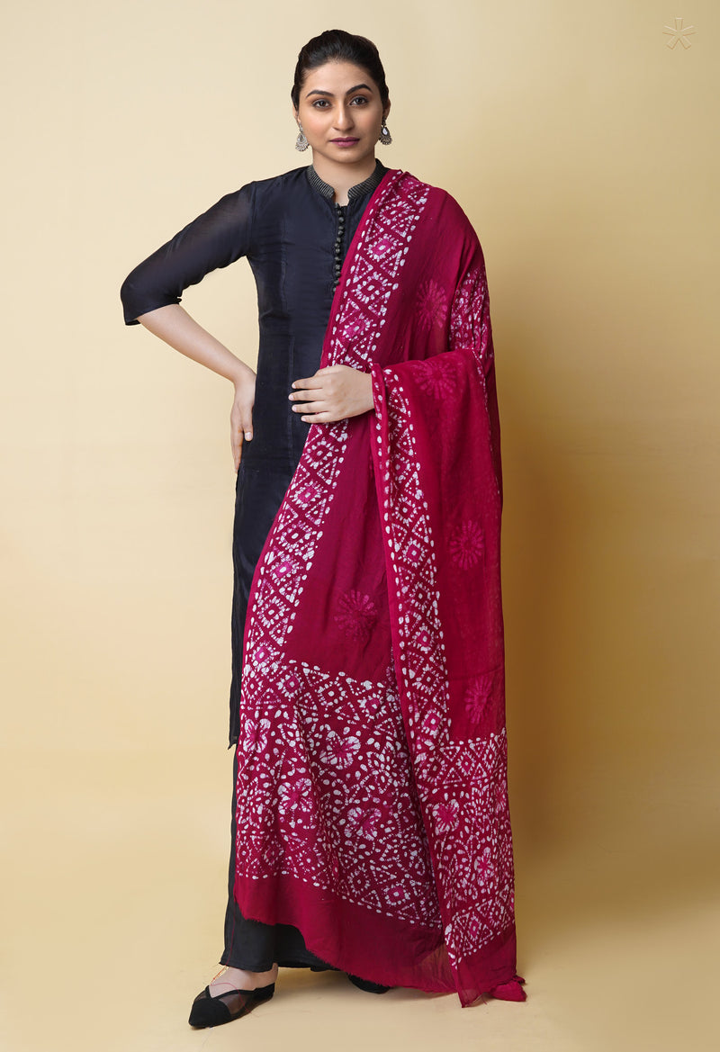 Maroon Pure Batik Kota Cotton Dupatta – UDS5341