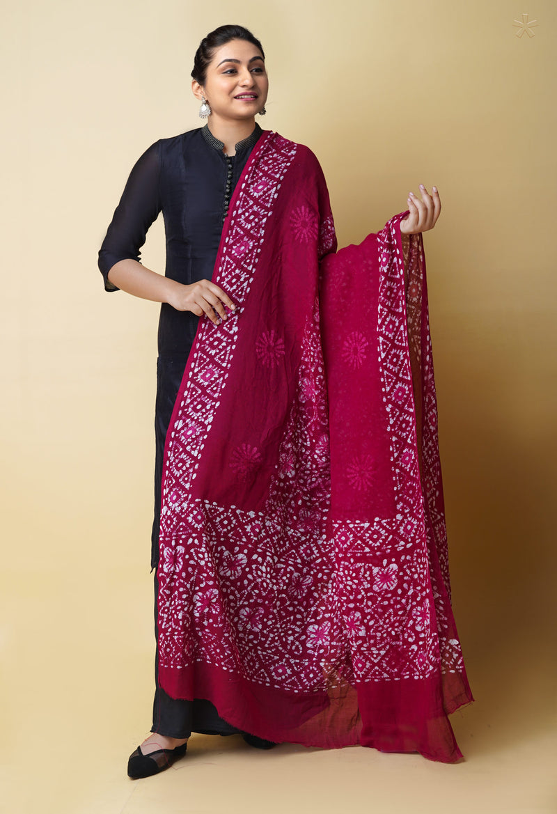Maroon Pure Batik Kota Cotton Dupatta – UDS5341