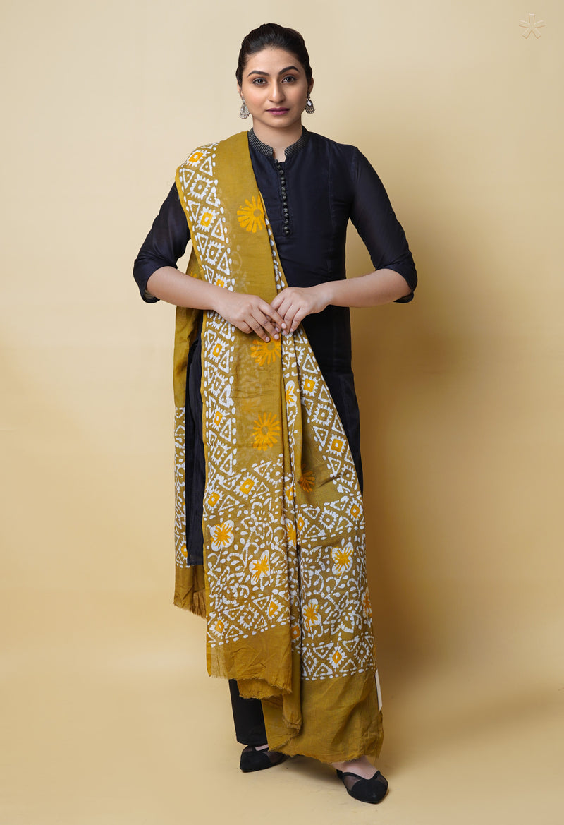 Brown Pure Batik Kota Cotton Dupatta – UDS5342