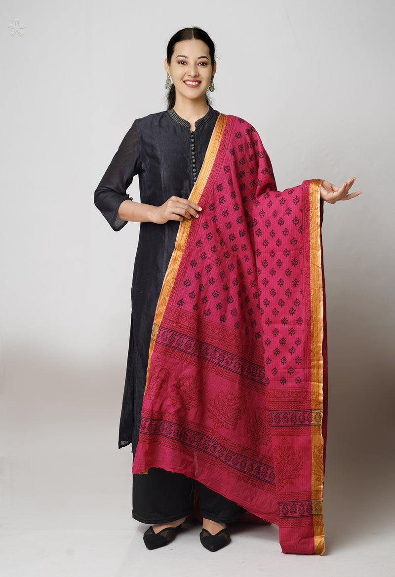 Pink Bagh Printed kota Cotton Dupatta–UDS5353