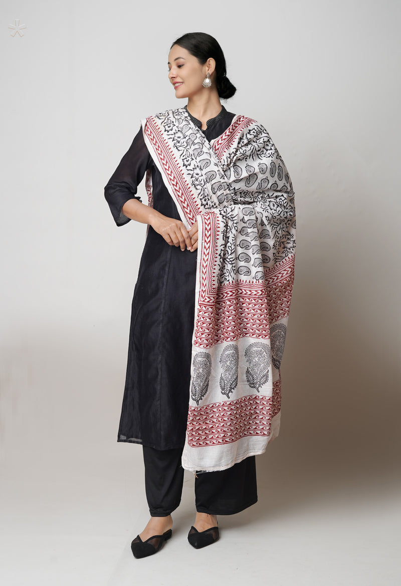 Half White Bagh Printed kota Cotton Dupatta–UDS5355
