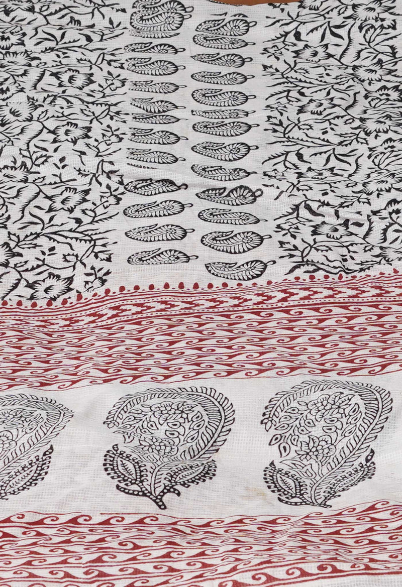 Half White Bagh Printed kota Cotton Dupatta–UDS5355