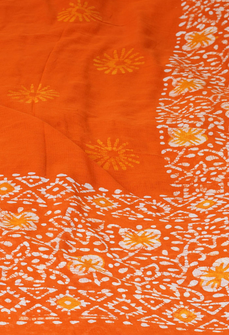 Orange Superfine Mulmul Wax Batik Printed Cotton Dupatta–UDS5360
