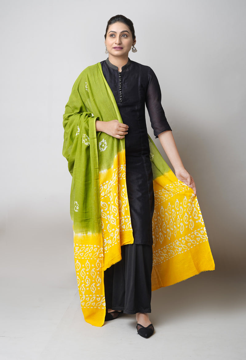 Green Pure Hand Batik Printed Kota Cotton Dupatta–UDS5368