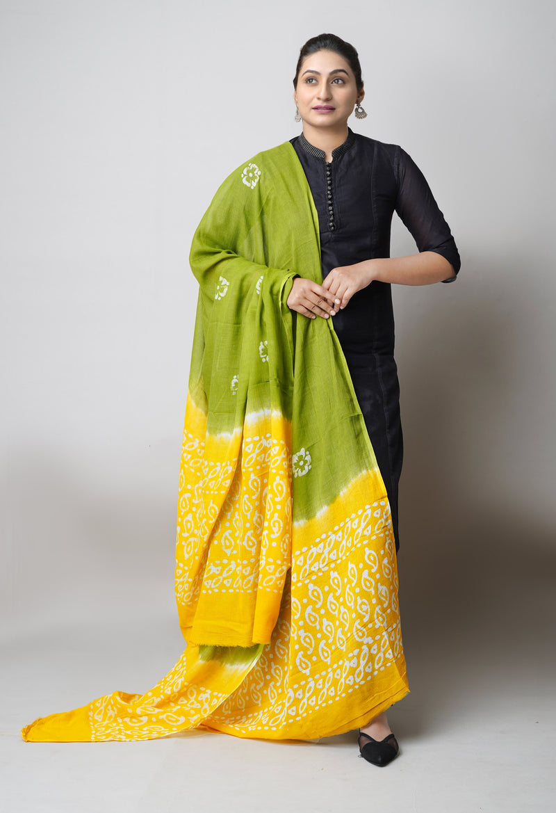 Green Pure Hand Batik Printed Kota Cotton Dupatta–UDS5368