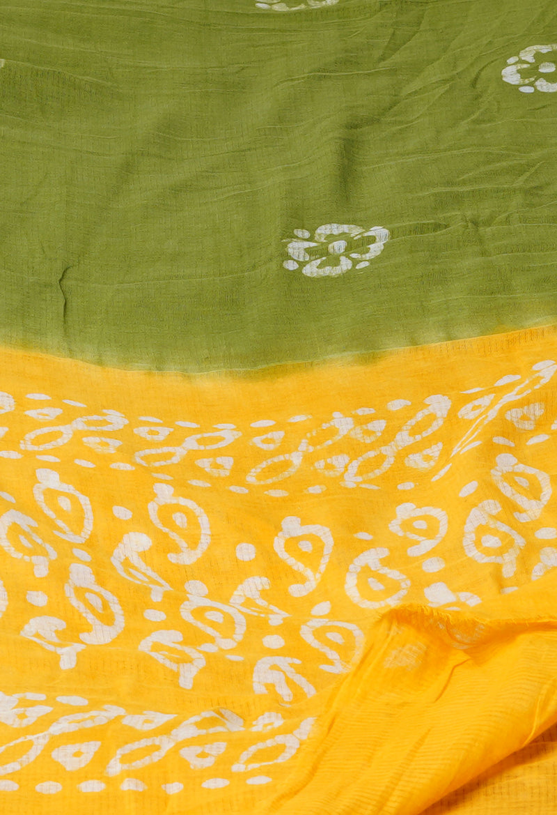 Green Pure Hand Batik Printed Kota Cotton Dupatta–UDS5368
