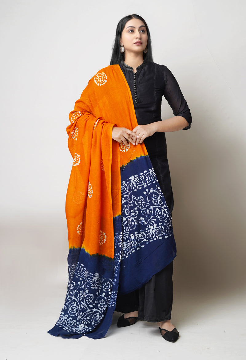 Rust Orange Pure Hand Batik Printed Kota Cotton Dupatta–UDS5370