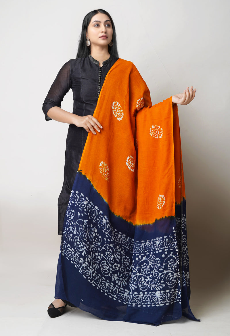 Rust Orange Pure Hand Batik Printed Kota Cotton Dupatta–UDS5370