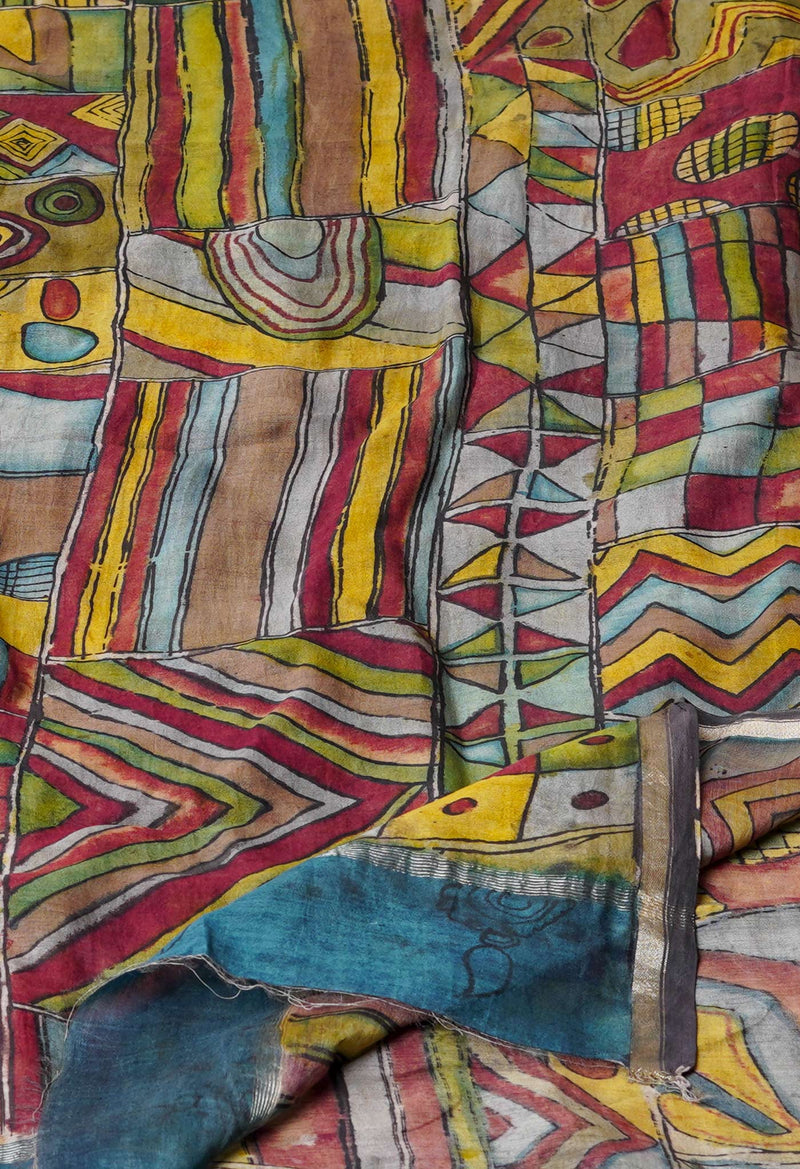 Multi Pure Pen Kalamkari Hand Painted Chanderi Cotton Silk Dupatta –UDS5427