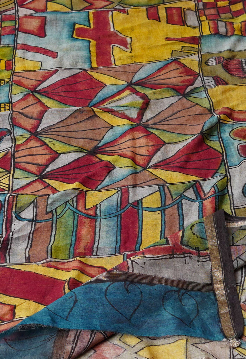 Multi Pure Pen Kalamkari Hand Painted Chanderi Cotton Silk Dupatta –UDS5437