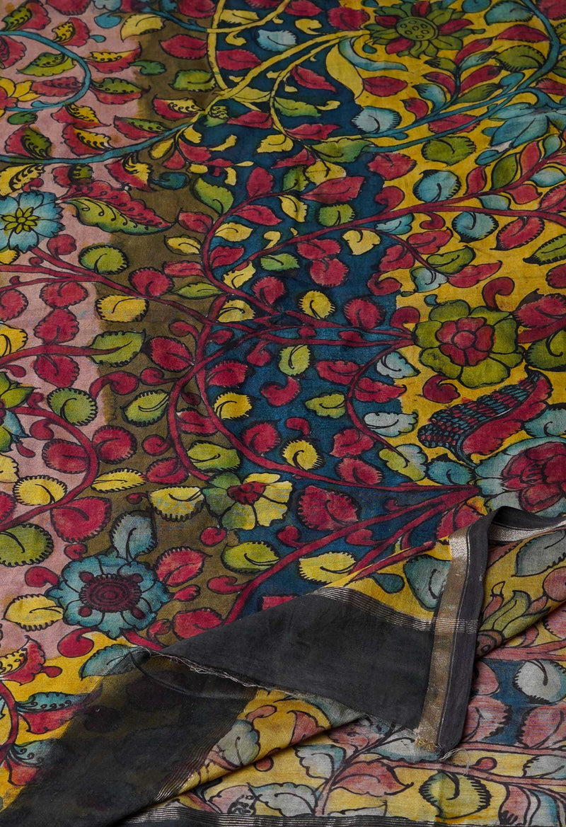 Multi Pure Pen Kalamkari Hand Painted Chanderi Cotton Silk Dupatta –UDS5466