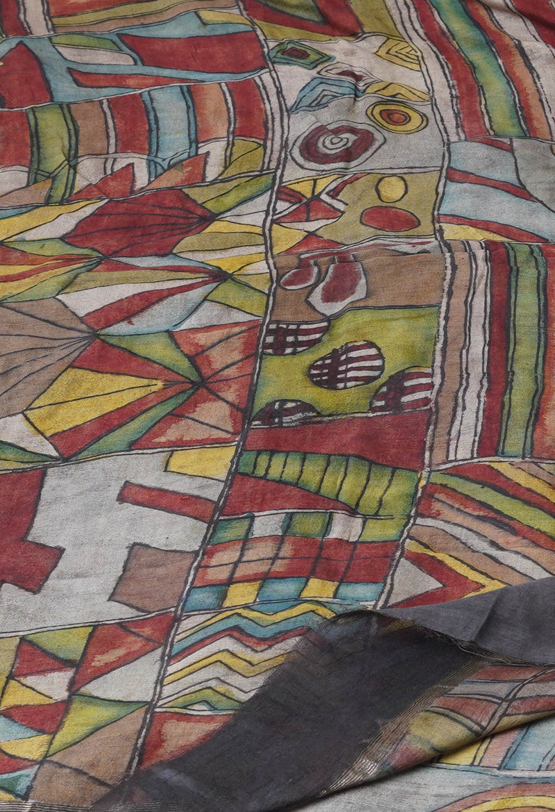 Multi Pure Pen Kalamkari Hand Painted Chanderi Cotton Silk Dupatta –UDS5478