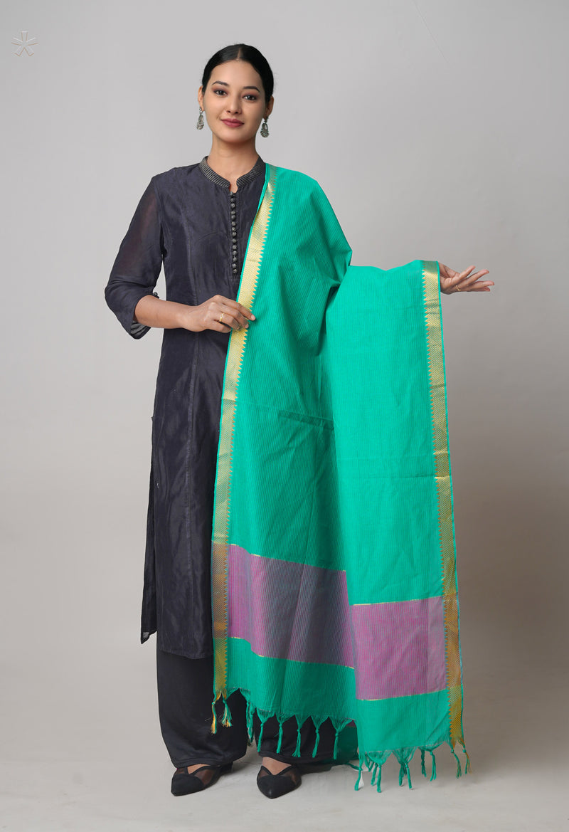 Green Pure Mangalagiri Cotton Dupatta–UDS5499