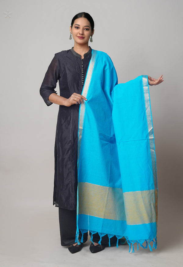 Blue Pure Mangalagiri Cotton Dupatta–UDS5500