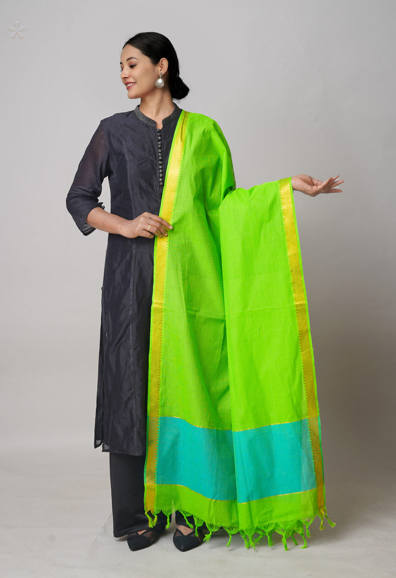 Green Pure Mangalagiri Cotton Dupatta–UDS5501