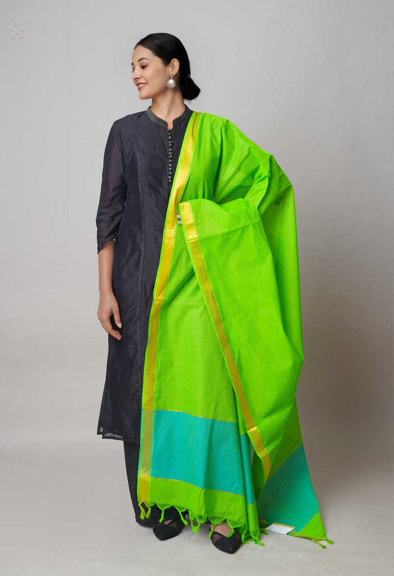 Green Pure Mangalagiri Cotton Dupatta–UDS5501