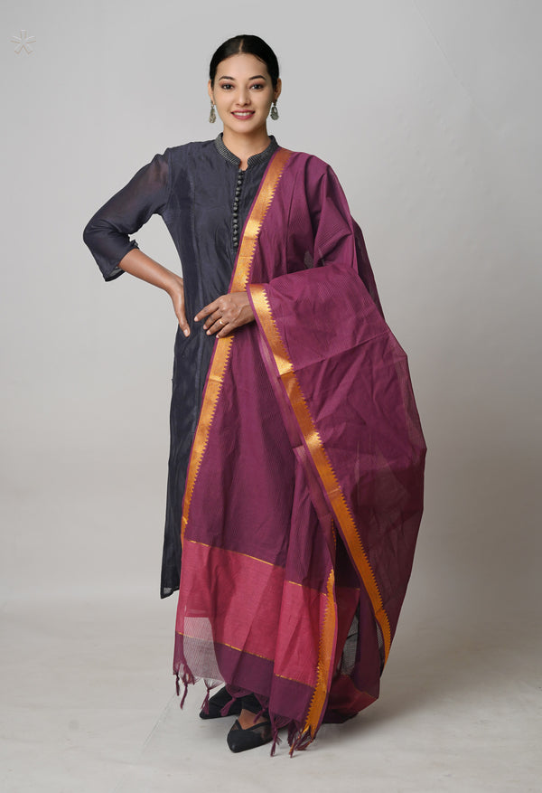 Dark Purple Pure Mangalagiri Cotton Dupatta–UDS5502