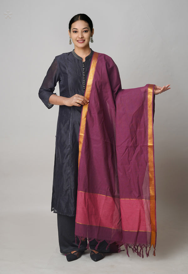 Dark Purple Pure Mangalagiri Cotton Dupatta–UDS5502